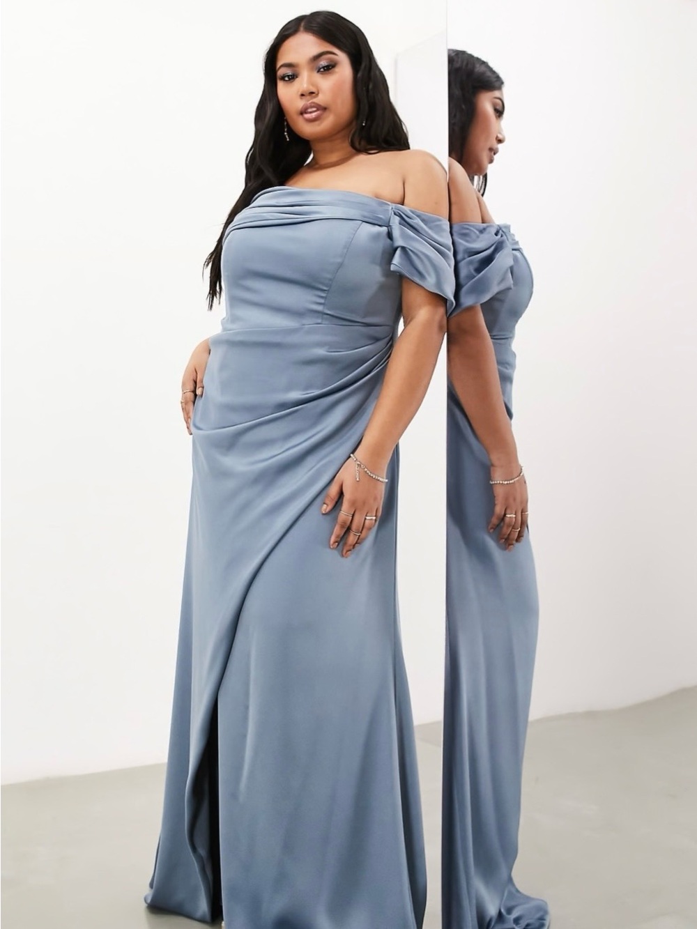ASOS Off-Shoulder Dusty Blue Maxi Dress